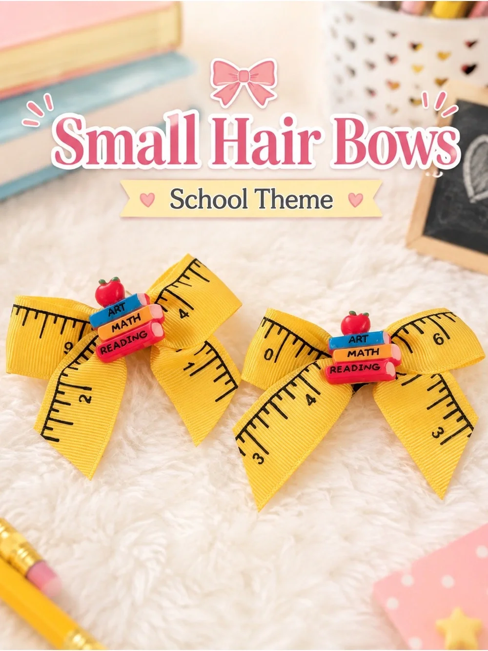 Yellow School-Themed Kids Hair Bows